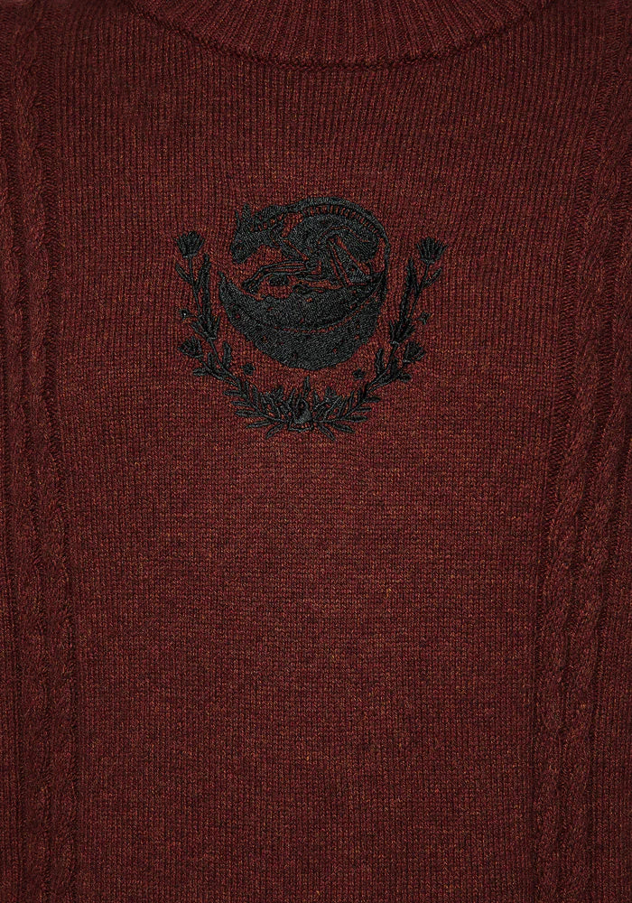 Jersey de punto trenzado con bordado de zorro