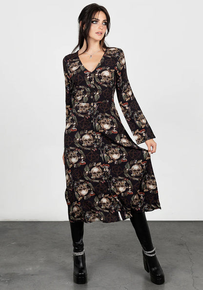 Vestido Midi de Calaveras y Pentagramas