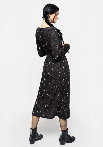 Vestido Midi Corset de Lunas y Hojas Otoñales