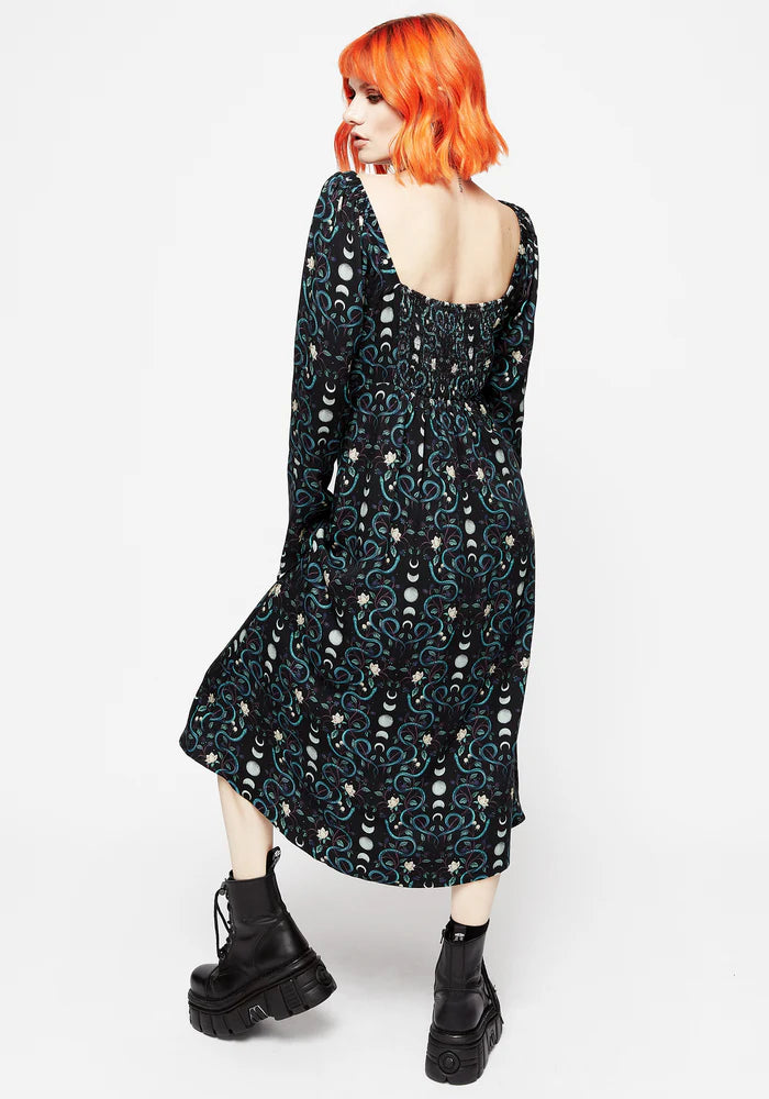 Vestido Midi con Estampado de Serpiente y Lunas