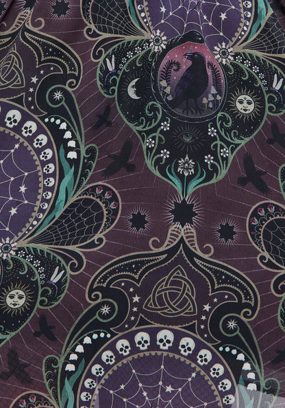 Vestido Mini con estampado con cuervos, telarañas y calaveras