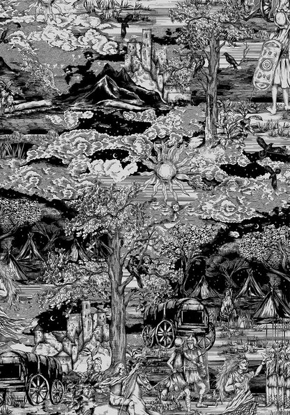 Detalle del estampado místico y encaje del Nara Boudicca Printed Mini Dress de Disturbia