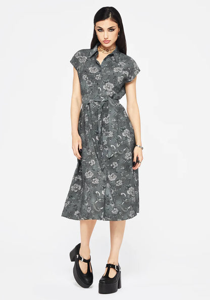 Vestido camisero midi con estampado de serpiente y flores de pradera