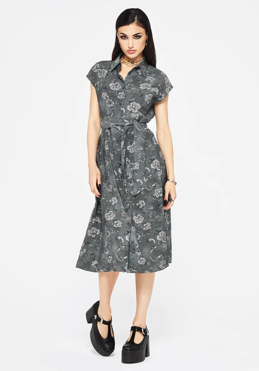 Vestido camisero midi con estampado de serpiente y flores de pradera