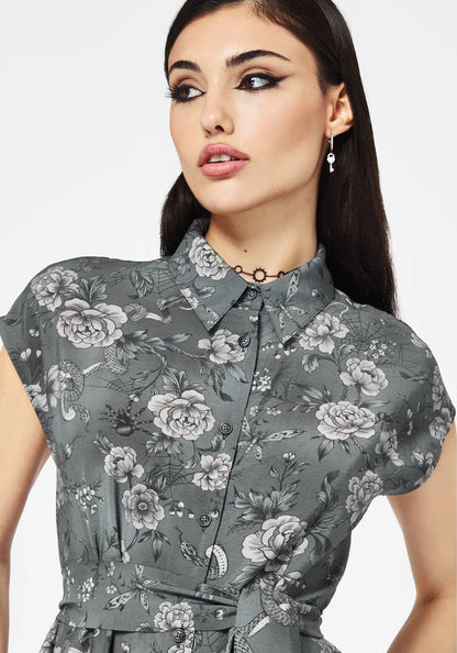 Vestido camisero midi con estampado de serpiente y flores de pradera