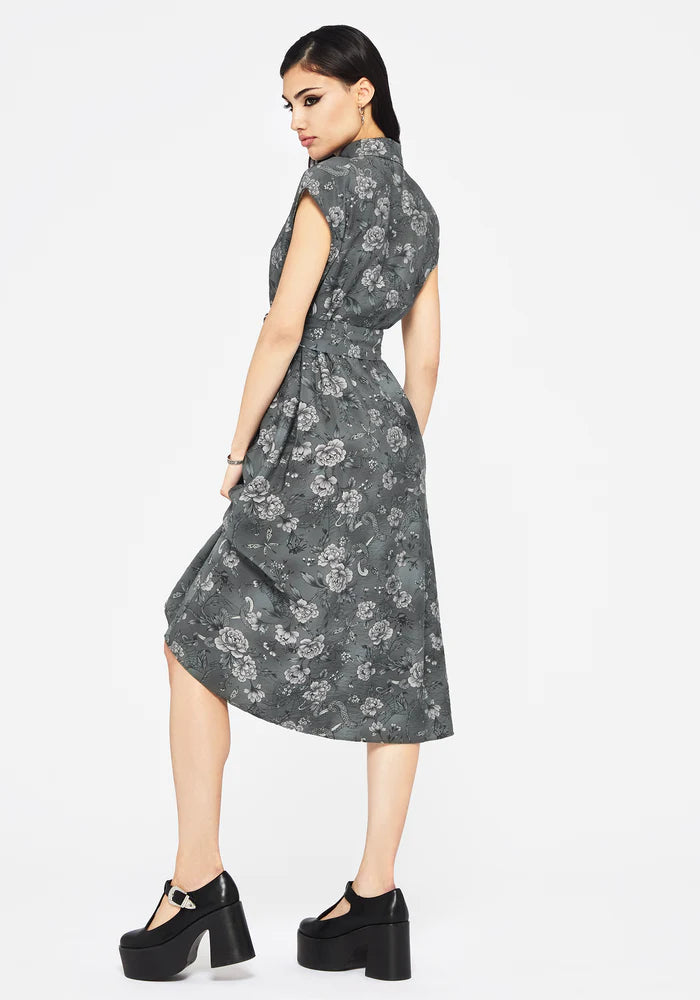Vestido camisero midi con estampado de serpiente y flores de pradera