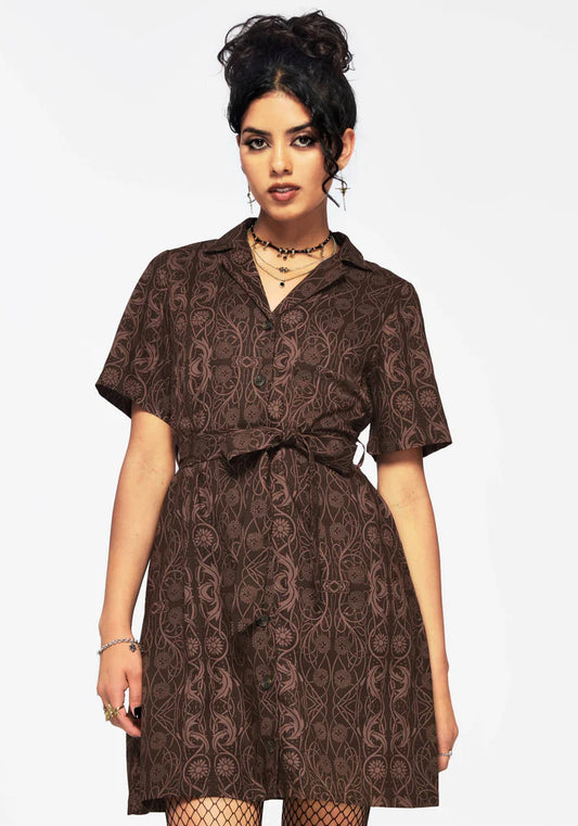 Vestido mini con estampado celta - Marrón