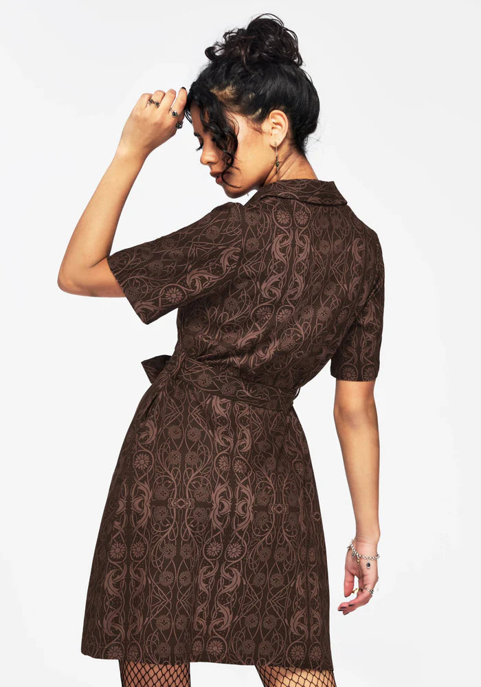 Vestido mini con estampado celta - Marrón