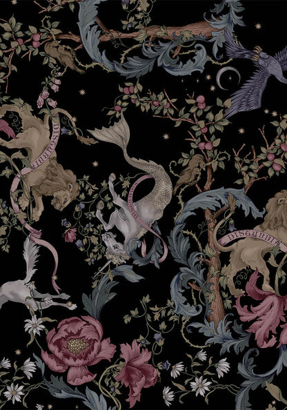 Detalle del estampado de sirenas y unicornios del Merunicorn Enchanted Forest Print Puff Sleeve Midi Dress de Disturbia