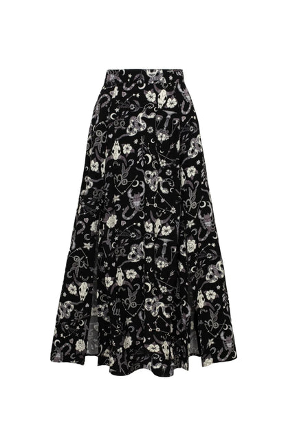 Falda Midi con Estampado de Signos Zodiacales