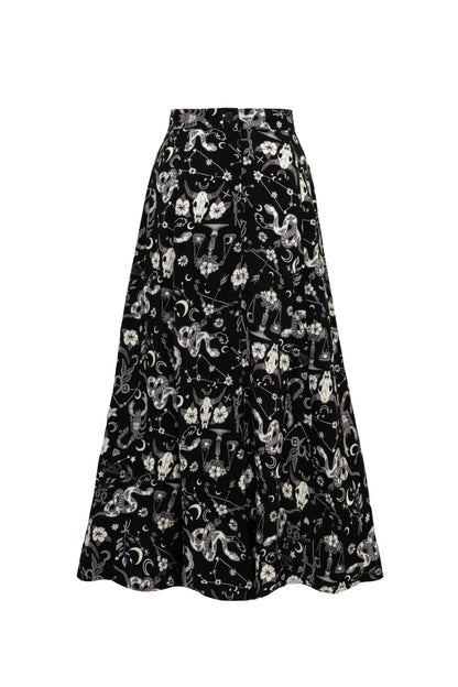 Falda Midi con Estampado de Signos Zodiacales