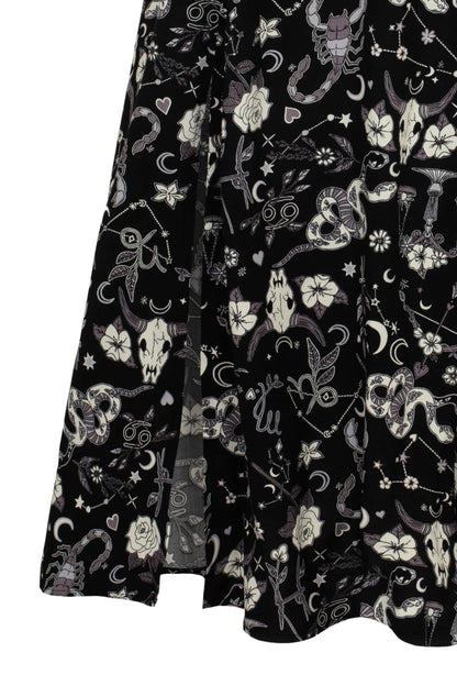 Falda Midi con Estampado de Signos Zodiacales