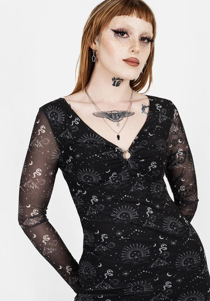 Vestido Mini/ Mesh con Estampado Mágico