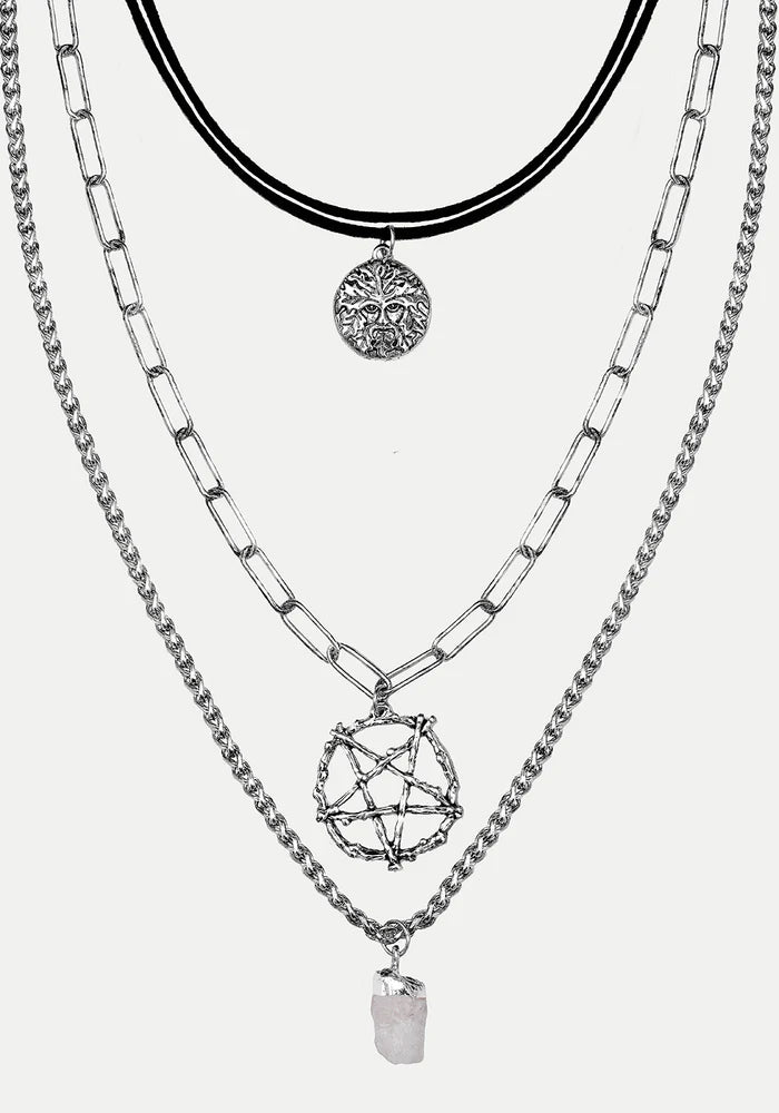 Collar de 3 Capas Pentagrama y Cristal