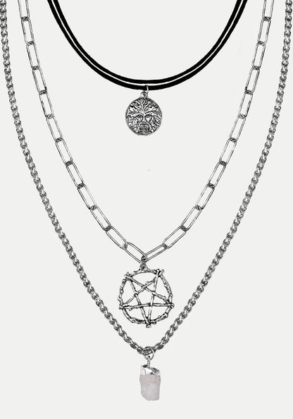 Collar de 3 Capas Pentagrama y Cristal