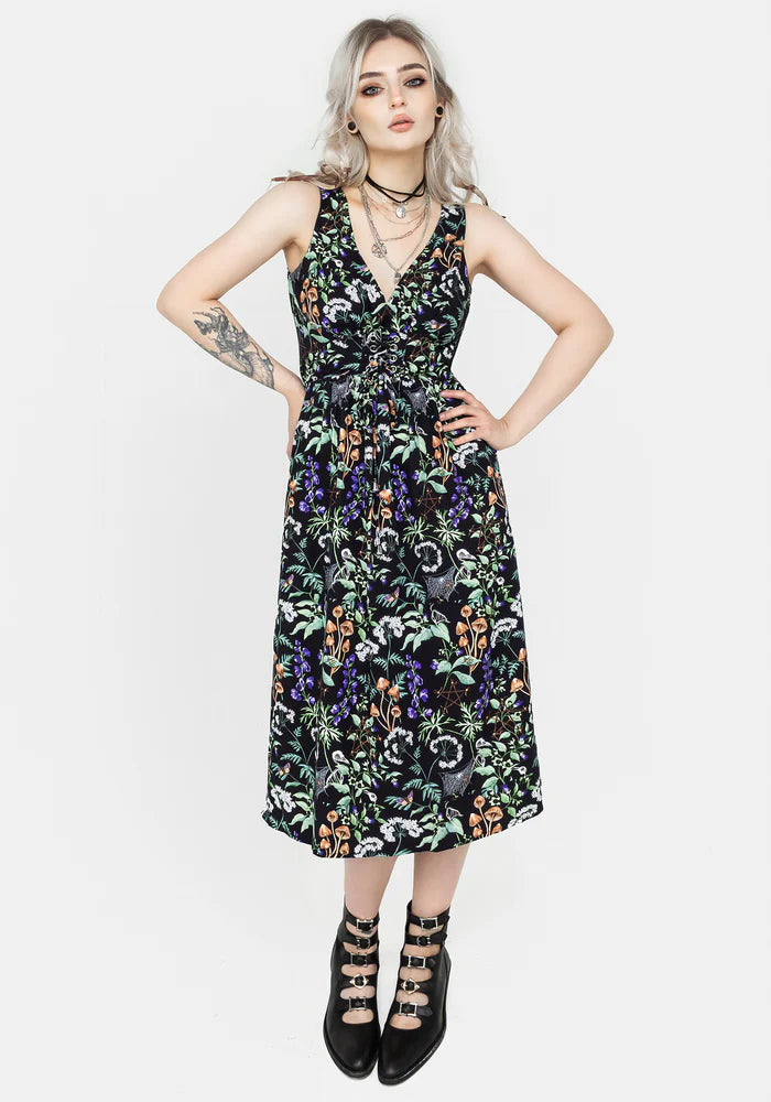 Vestido Midi con Simulación de Corset Frontal