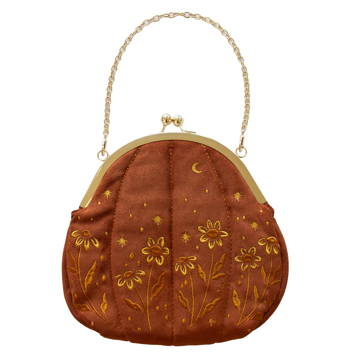 Bolso de terciopelo bordado con forma de calabaza en color negro.