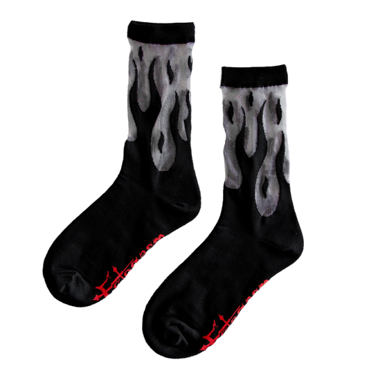 Calcetines transparentes con llamas en negro
